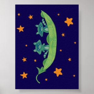 Twee wasberen in een erwtenpeul Whimsical Folk A Poster