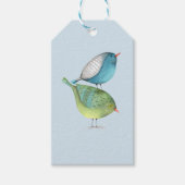 Twee Waterverf blauwe en groene vogels Cadeaulabel (Voorkant)