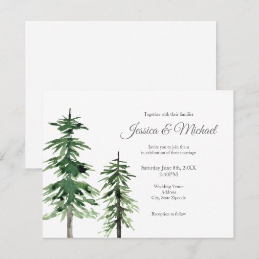 Twee Waterverf pijnbomen Kaart (Voorkant / Achterkant)