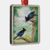 Twee Waterverf Stellar Jay Vogelbomen Metalen Ornament (Rechts)