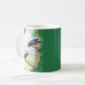 Twee Waterverf Stellar Jay Vogels Bosbomen Koffiemok (Voorkant links)