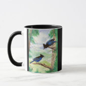 Twee Waterverf Stellar Jay Vogels Bosbomen Mok (Links)
