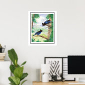Twee Waterverf Stellar Jay Vogels Bosbomen Poster (Thuiskantoor)