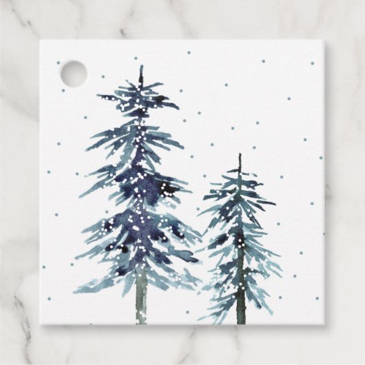 Twee Waterverf Winter Pine Trees 2 gift labels (Voorkant)