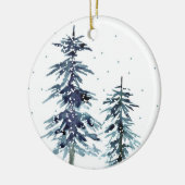 Twee Waterverf Winter Pine Trees 2 gift labels Keramisch Ornament (Links)