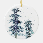 Twee Waterverf Winter Pine Trees 2 gift labels Keramisch Ornament (Achterkant)