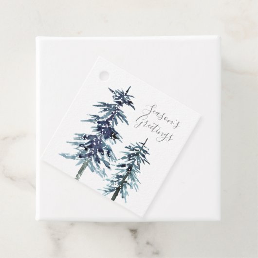 Twee Waterverf Winter Pine Trees cadeau labels (In situ)