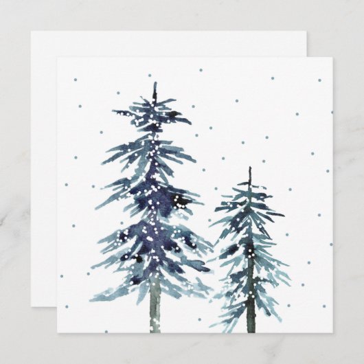 Twee Waterverf winterpingbomen 2 Notitiekaartje (Voorkant / Achterkant)