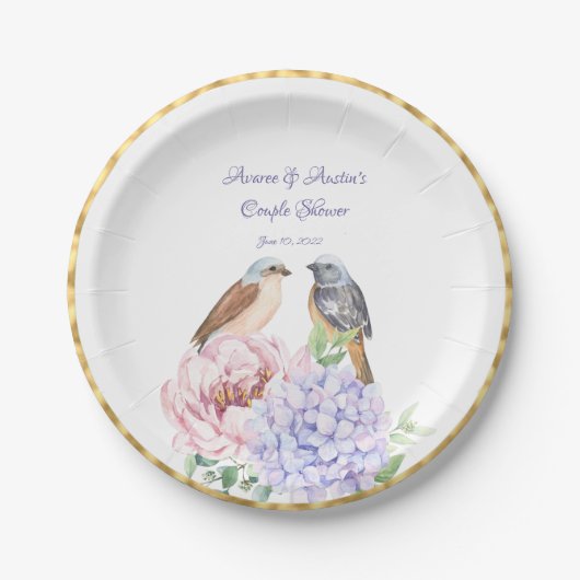 Twee Waterverf zongvogels — paardedouche Papieren Bordje (Voorkant)