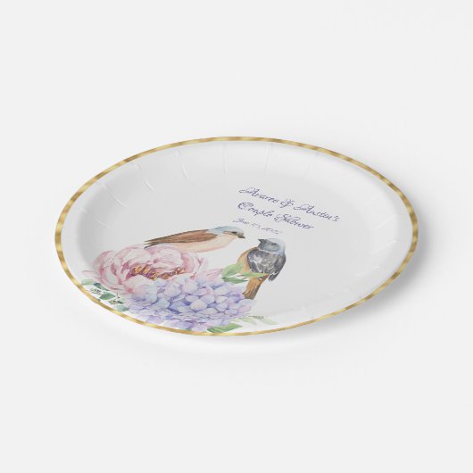 Twee Waterverf zongvogels — paardedouche Papieren Bordje (Gekanteld)