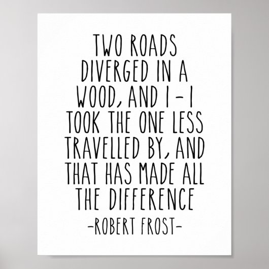 Twee wegen in een hout, Robert Frost Quote Poster (Voorkant)