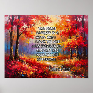 Twee wegen scheidden in een bos poster