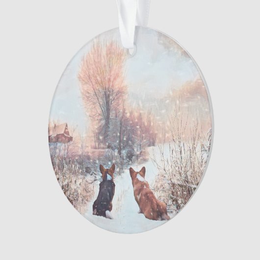 Twee Welsh Corgis in sneeuw Ornament (voorkant)