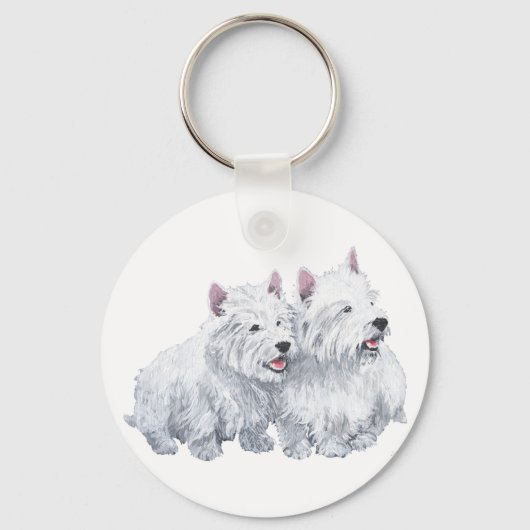 Twee West Highland White Terriërs Sleutelhanger (Voorkant)