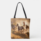 Twee westerne cowboys die paardrijden met een wild tote bag (Achterkant)