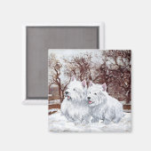 Twee Westies in de wintertijd Magneet (Voorkant / Achterkant)