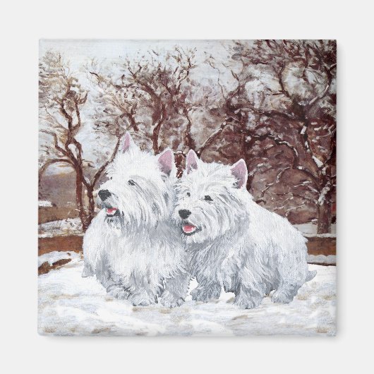 Twee Westies in de wintertijd Magneet (Voorkant)