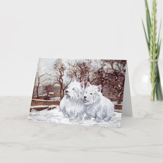 Twee Westies in Wintertime Feestdagen Kaart (Voorkant)
