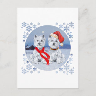 Twee Westies op een winteravond Briefkaart