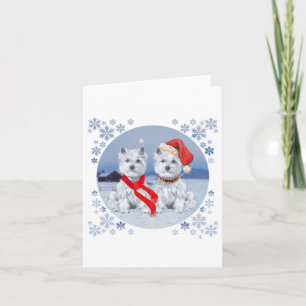 Twee Westies op een winteravond Feestdagen Kaart