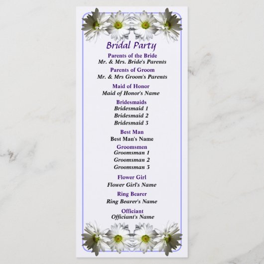 Twee White Frilly Daisies Wedding Programme Programmakaart (Achterkant)