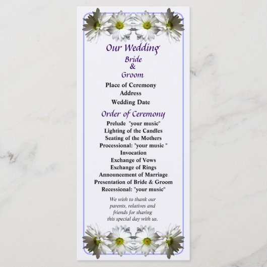 Twee White Frilly Daisies Wedding Programme Programmakaart (Voorkant)