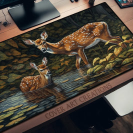 Twee whitetail herten afkoelen in de beek bureaumat