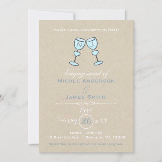 Twee wijn glazen speelse trouw engagement kaart (Voorkant)