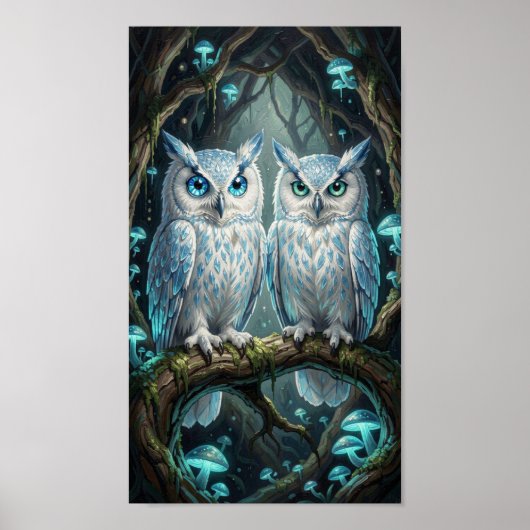 Twee wijze, oude witte blauwe uilen poster (Voorkant)