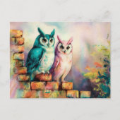 Twee wijze uilen Waterverf AI Art Briefkaart (Voorkant)