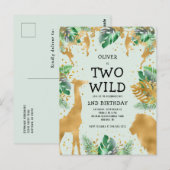 Twee Wild 2de Verjaardagsfeestje Bleekgroen Goud S Briefkaart (Voorkant / Achterkant)