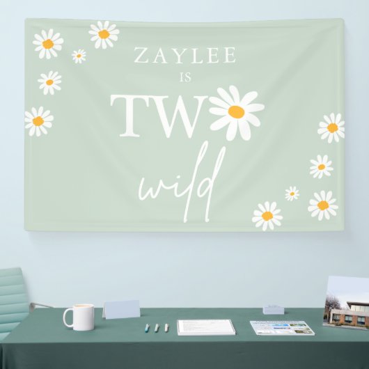 Twee Wild 2e verjaardag Boho Daisy Welkom Spandoek (Beurs)