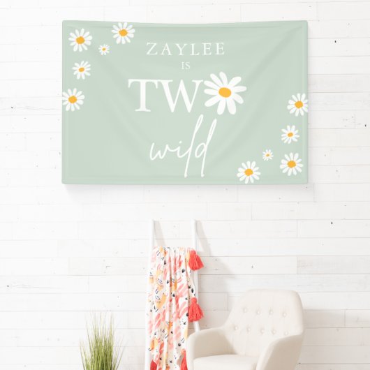 Twee Wild 2e verjaardag Boho Daisy Welkom Spandoek (Insitu)