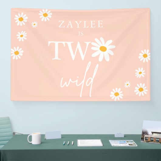 Twee Wild 2e verjaardag Boho Daisy Welkom Spandoek (Beurs)