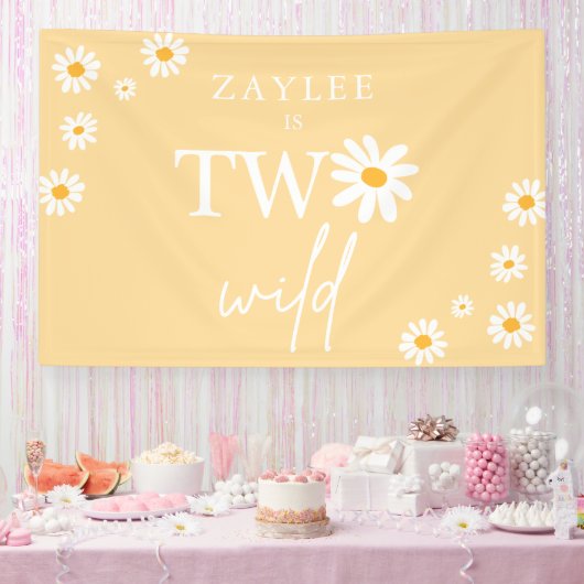 Twee Wild 2e verjaardag Boho Daisy Welkom Spandoek (Feest)