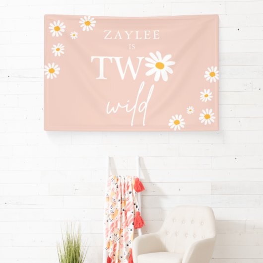 Twee Wild 2e verjaardag Boho Daisy Welkom Spandoek (Insitu)
