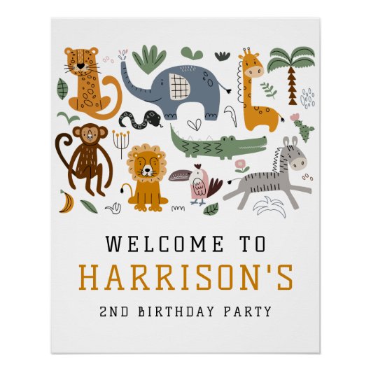 Twee Wild 2e Verjaardag Safari Dieren Kinder Welko Perfect Poster (Voorkant)