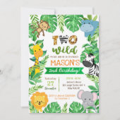 Twee Wild 2e Verjaardag Safari Dieren Uitnodiginge Kaart (Voorkant)