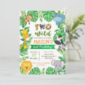 Twee Wild 2e Verjaardag Safari Dieren Uitnodiginge Kaart (Staand voorkant)