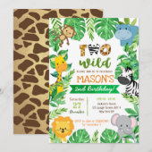 Twee Wild 2e Verjaardag Safari Dieren Uitnodiginge Kaart (Voorkant / Achterkant)