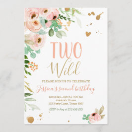 Twee Wild 2e Verjaardag Uitnodiging Bloemen Roze G