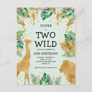 Twee Wild 2e Verjaardagsfeestje Lichtgroen Goud Sa Briefkaart