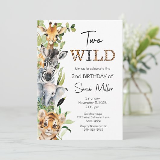 Twee Wild 2e Verjaardagsfeestuitnodiging Kaart (Staand voorkant)