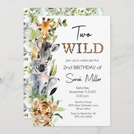 Twee Wild 2e Verjaardagsfeestuitnodiging Kaart (Voorkant / Achterkant)