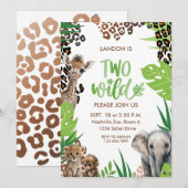 Twee Wild Animal Safari Tweede Verjaardagsfeest Kaart (Voorkant / Achterkant)