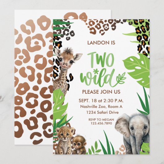 Twee Wild Animal Safari Tweede Verjaardagsfeest Kaart (Voorkant / Achterkant)