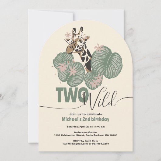 Twee Wild Arch Giraffe Dier 2e Verjaardagsfeest Kaart (Voorkant)