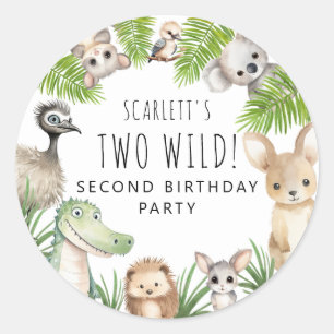Twee Wild! Australisch Dieren Verjaardagsfeestje Ronde Sticker