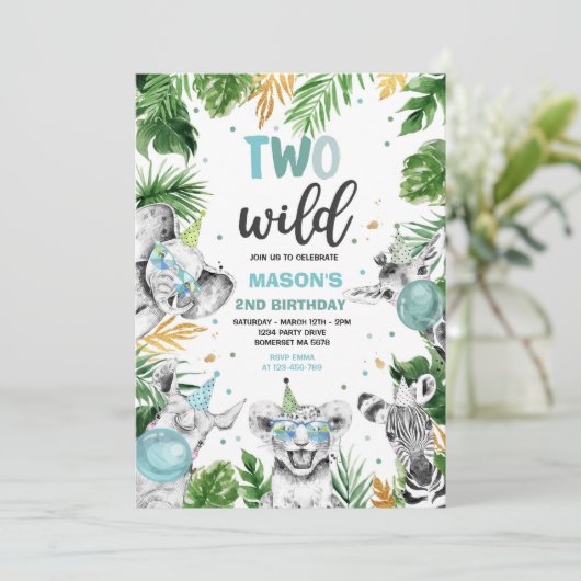 Twee Wild Birthday Gold Safari Oerwoud Animals Par Kaart (Staand voorkant)