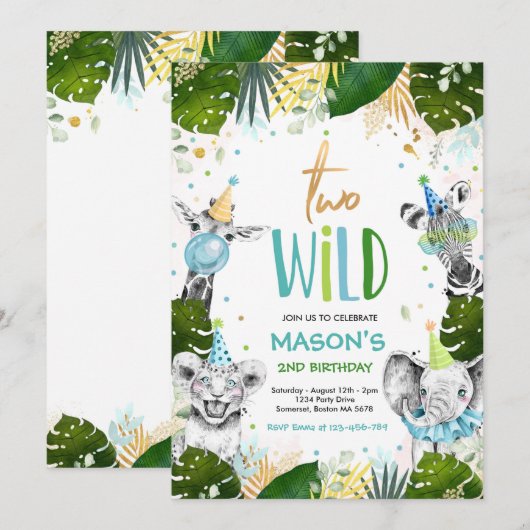 Twee Wild Birthday Gold Safari Oerwoud Animals Par Kaart (Voorkant / Achterkant)